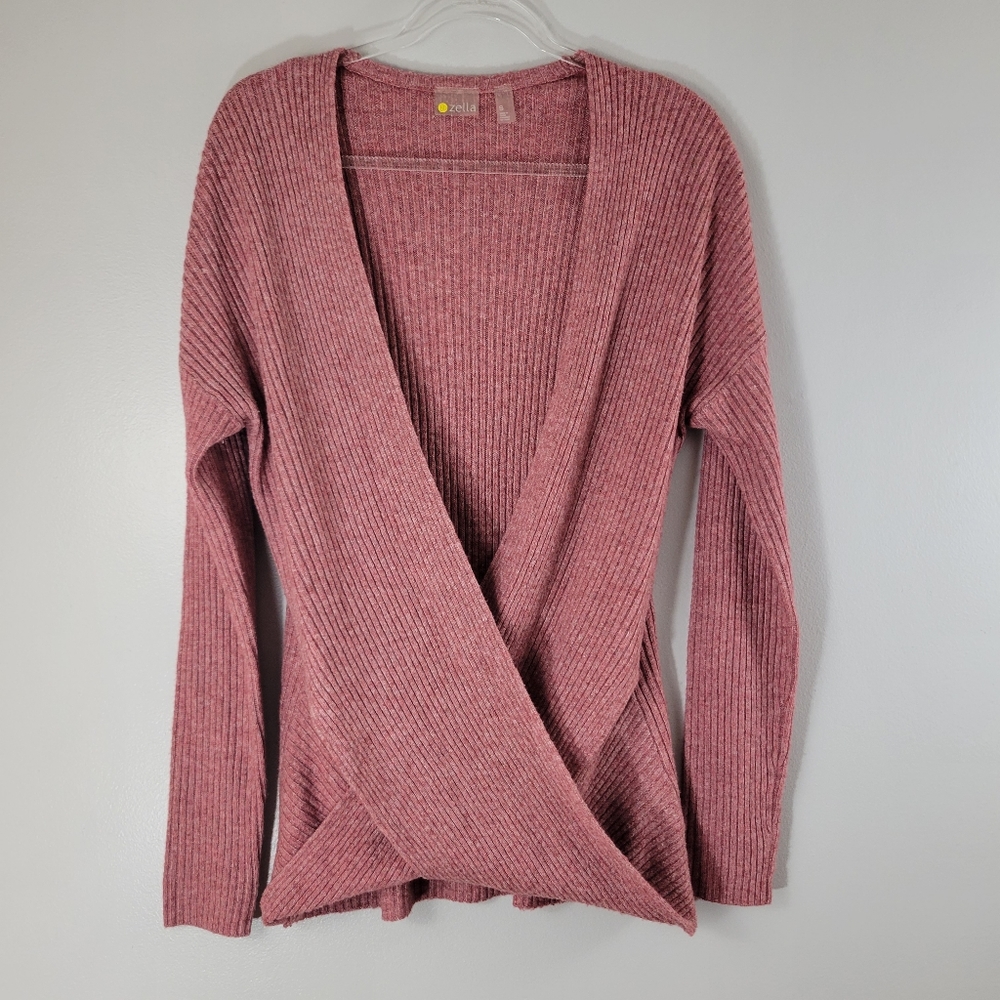 ZELLA mauve pink ribbed wrap botton popover athleisure lounge sweater